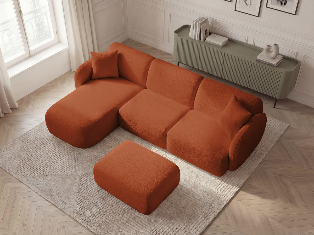 Canapé d'angle modulable ANDA chenille avec pouf orange — vue 5