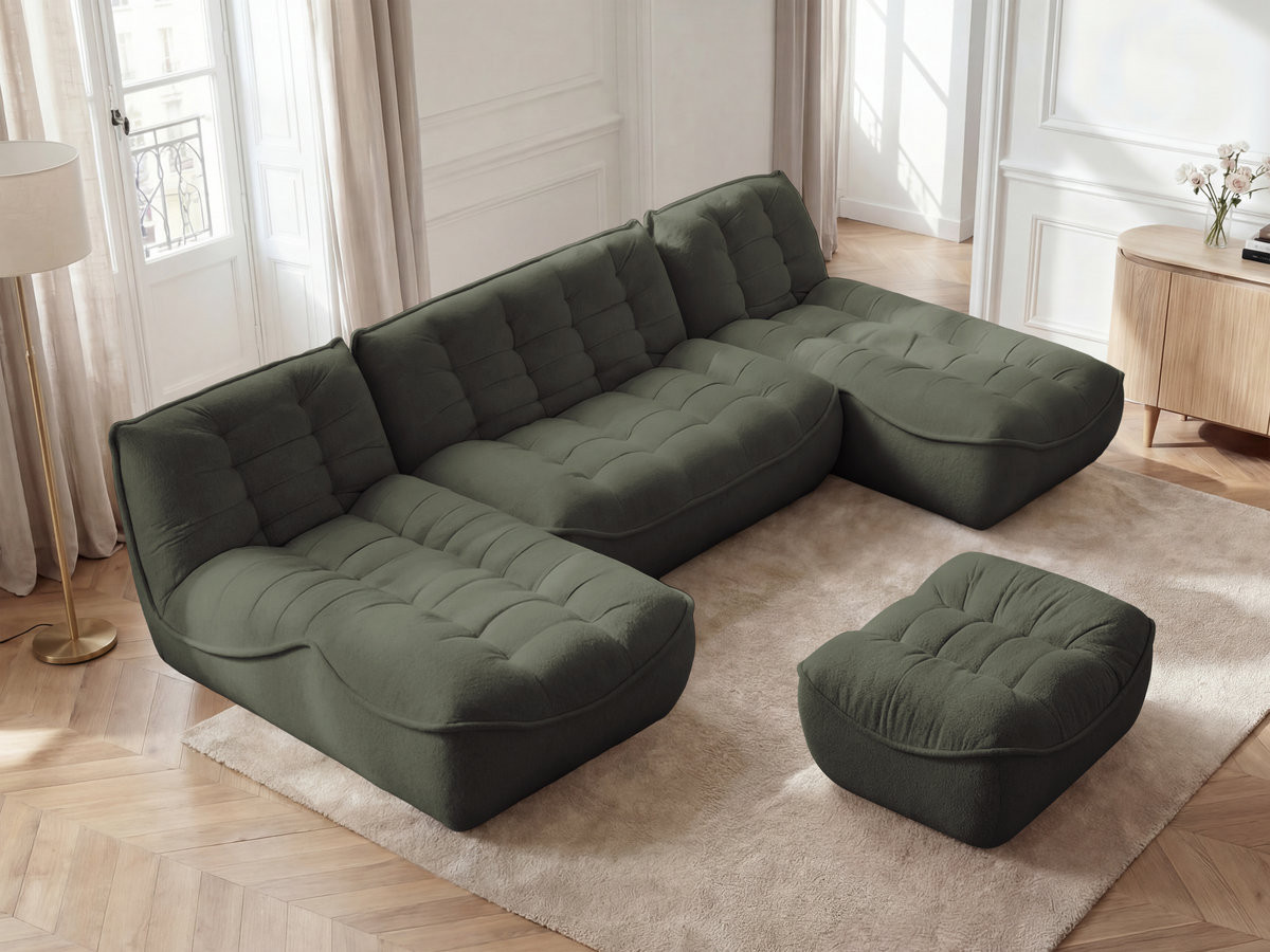 Canapé panoramique modulable SERENA chiné avec pouf vert — vue 5