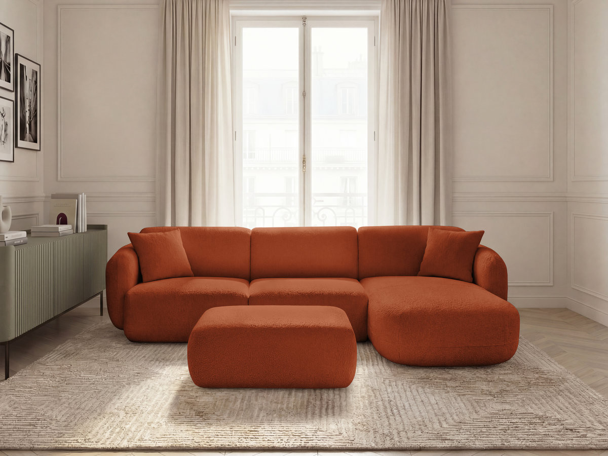 Canapé d'angle fixe modulable ANDA tissu chenille avec pouf
