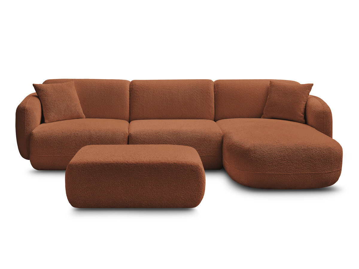 Canapé d'angle fixe modulable ANDA tissu chenille avec pouf