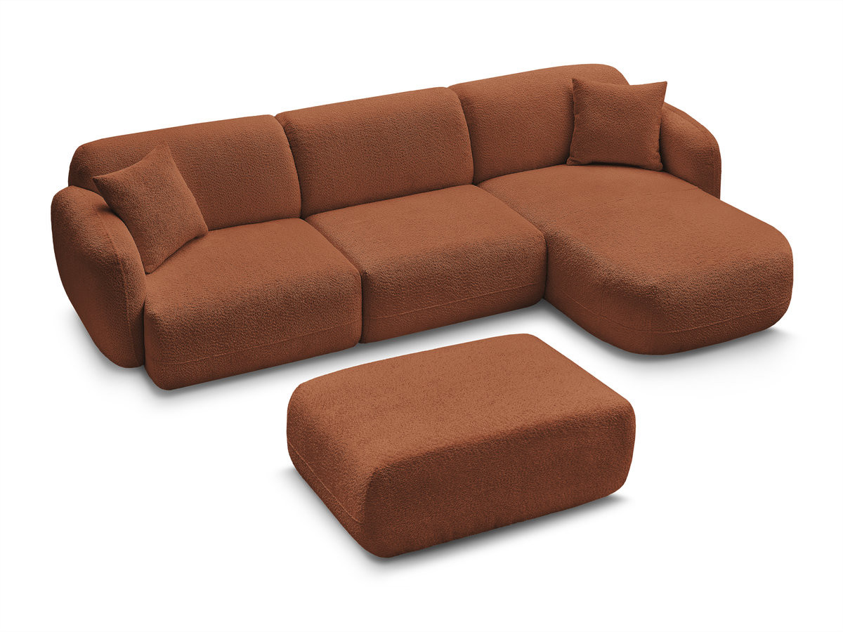 Canapé d'angle fixe modulable ANDA tissu chenille avec pouf