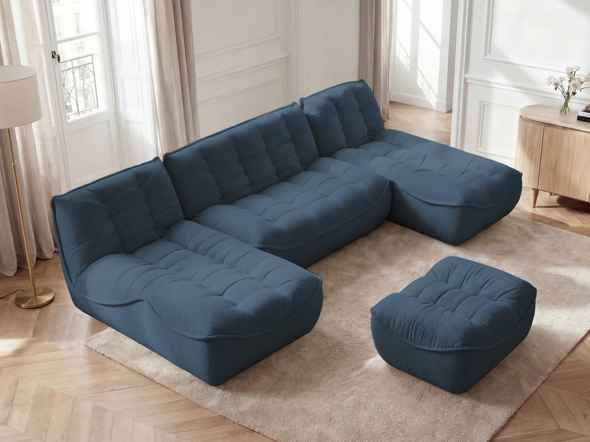 Canapé panoramique modulable SERENA chiné avec pouf bleu — vue 5