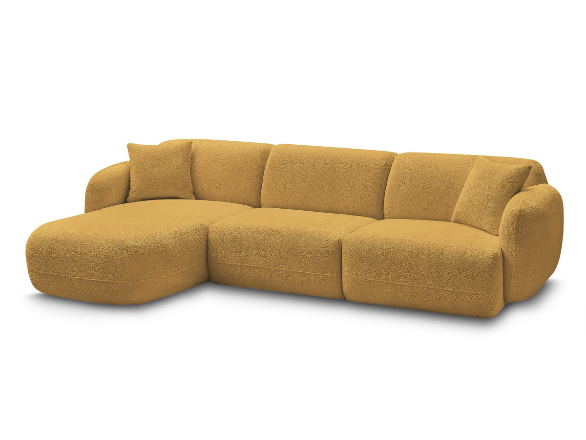 canapé d'angle fixe modulable anda tissu chenille de couleur jaune