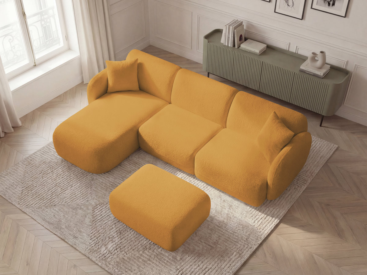 Canapé d'angle modulable ANDA chenille avec pouf jaune — vue 5