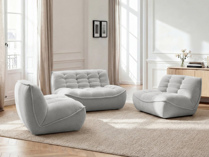 Canapé droit fixe modulable SERENA avec 2 chauffeuses 1 place et 1 chauffeuse 2 places tissu chiné