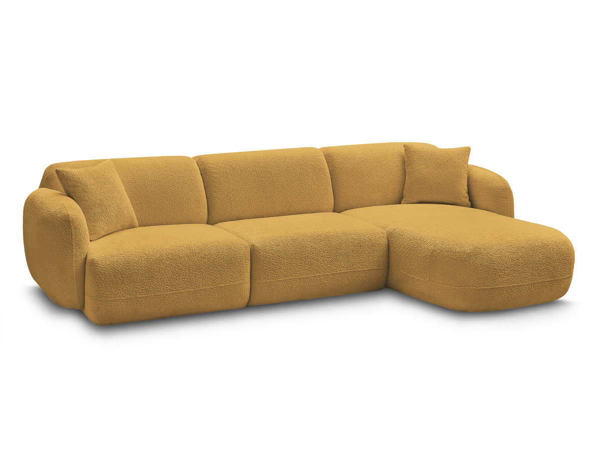canapé d'angle fixe modulable anda tissu chenille de couleur jaune
