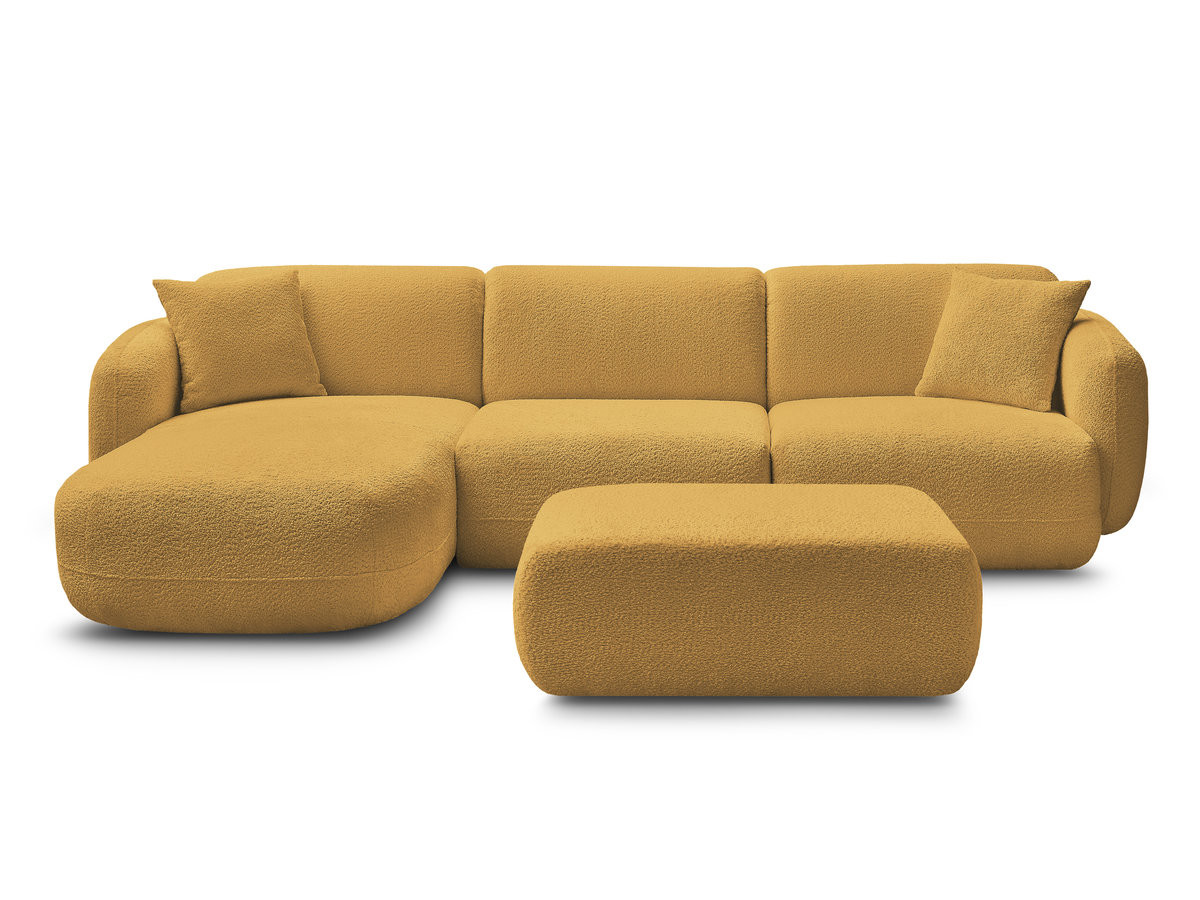 Canapé d'angle fixe modulable ANDA tissu chenille avec pouf