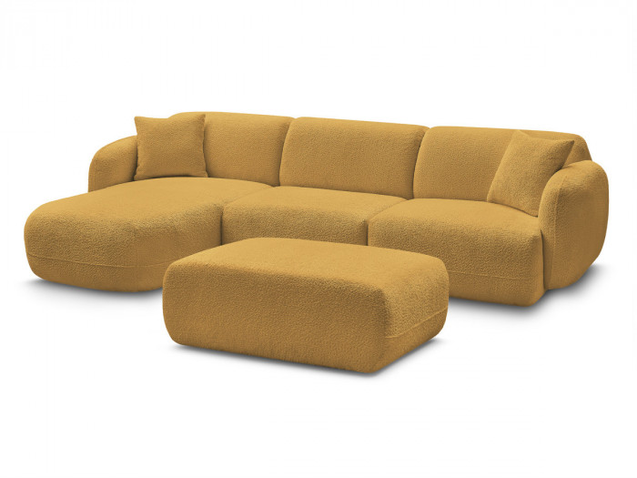 Canapé d'angle fixe modulable ANDA tissu chenille avec pouf