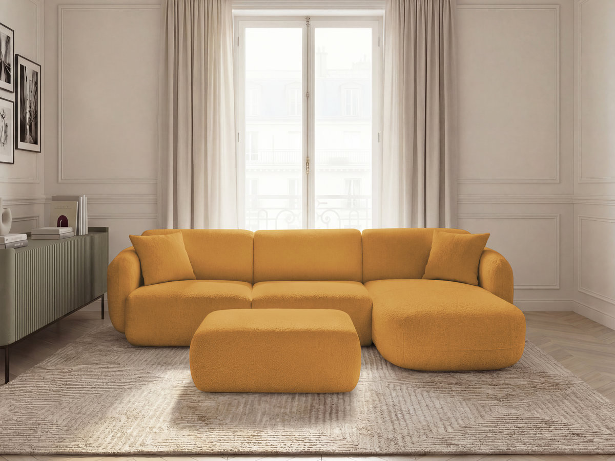 Canapé d'angle fixe modulable ANDA tissu chenille avec pouf