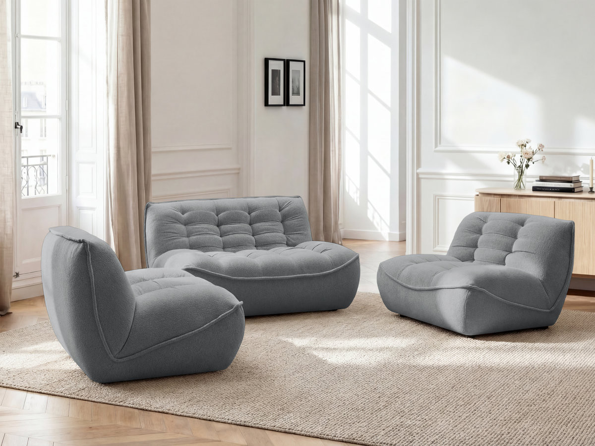 Canapé droit fixe modulable SERENA avec 2 chauffeuses 1 place et 1 chauffeuse 2 places tissu chiné