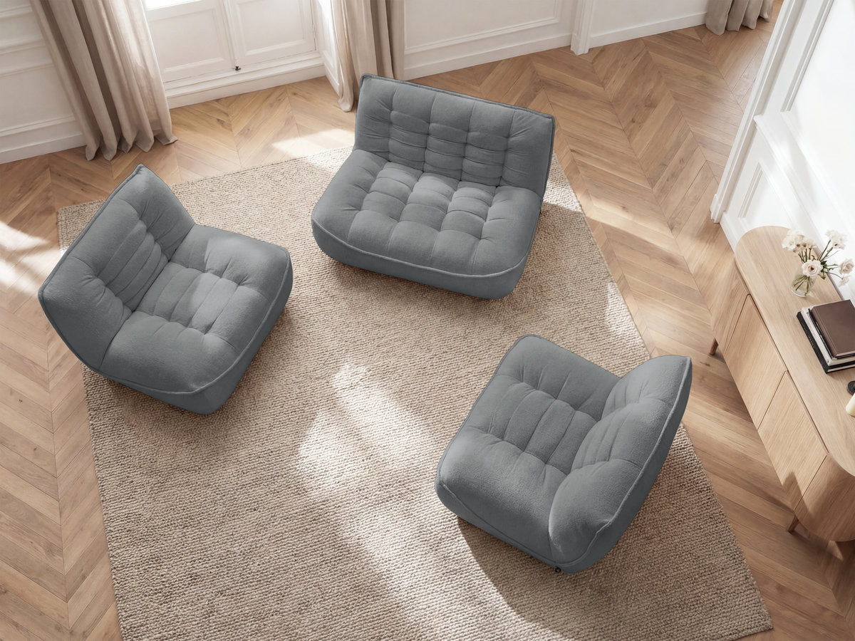 Canapé droit fixe modulable SERENA avec 2 chauffeuses 1 place et 1 chauffeuse 2 places tissu chiné