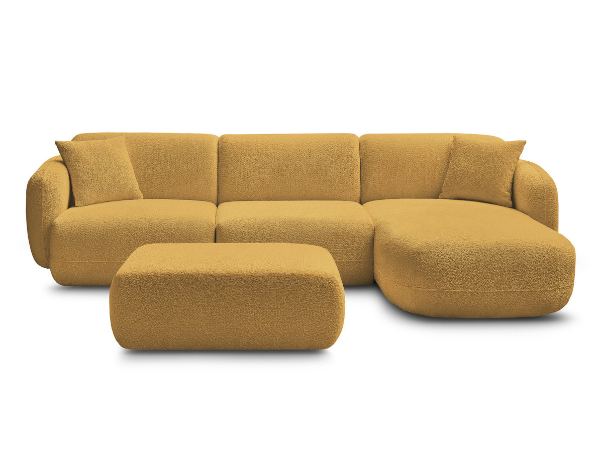 Canapé d'angle fixe modulable ANDA tissu chenille avec pouf