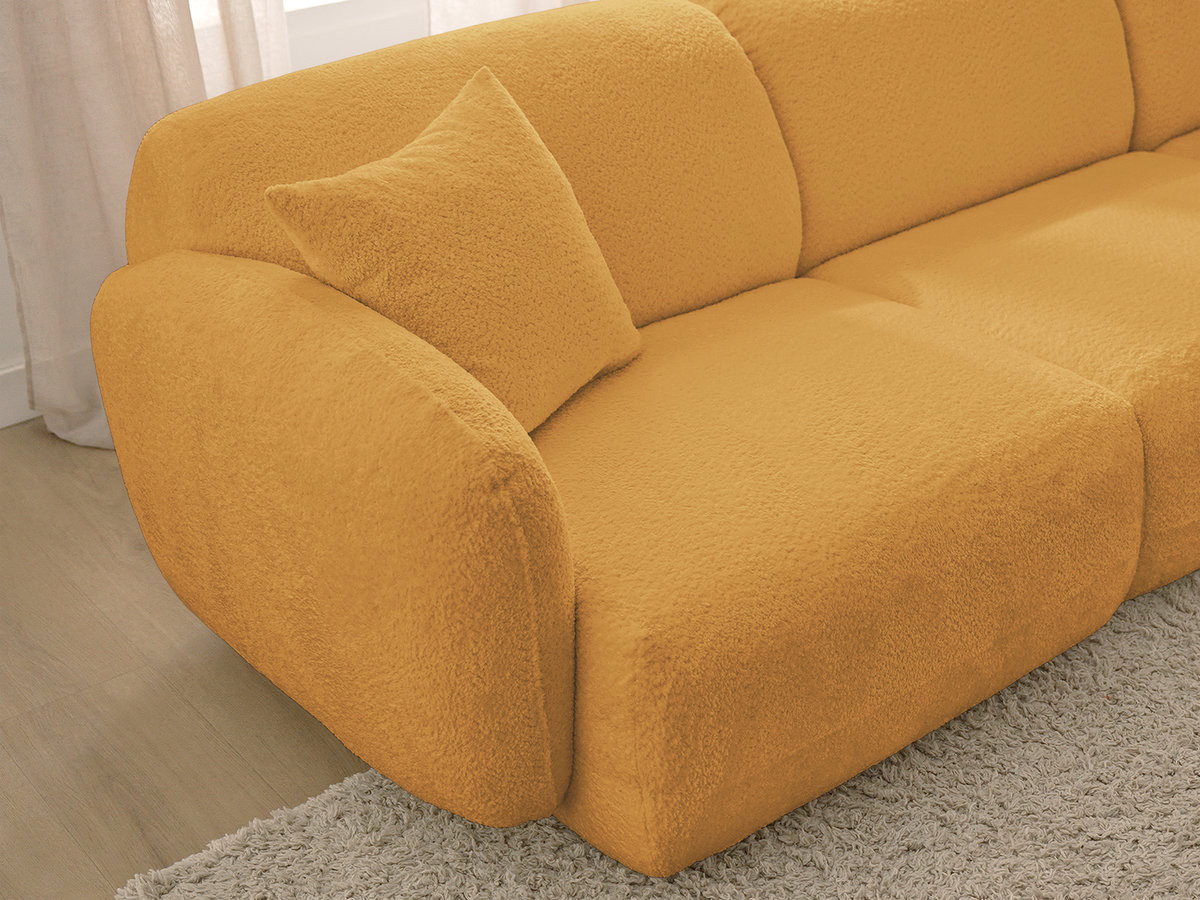 Canapé d'angle fixe modulable ANDA tissu chenille avec pouf