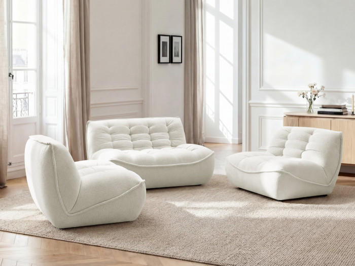 Canapé droit fixe modulable SERENA avec 2 chauffeuses 1 place et 1 chauffeuse 2 places tissu chiné