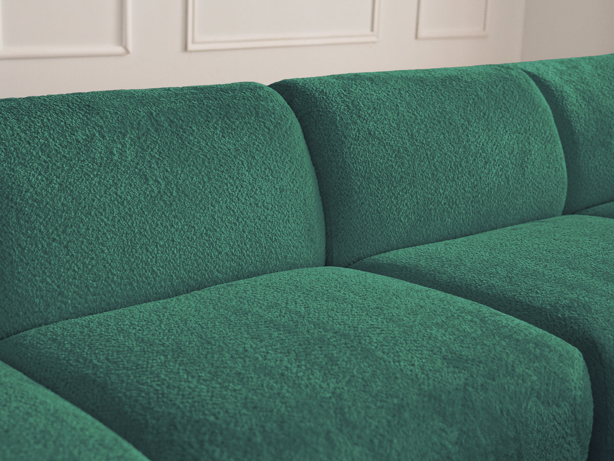 Canapé d'angle fixe modulable ANDA tissu chenille avec pouf