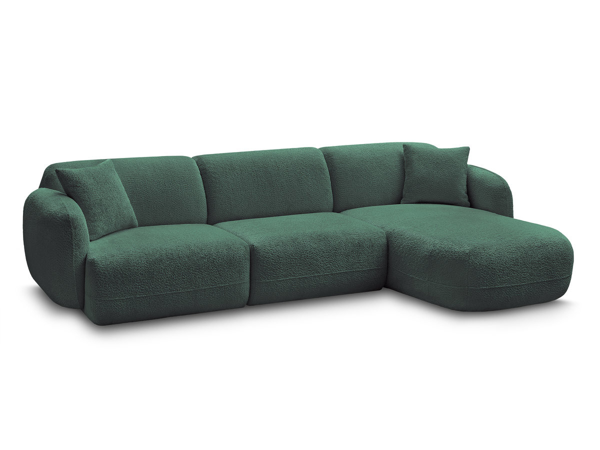 canapé d'angle fixe modulable anda tissu chenille de couleur vert foncé