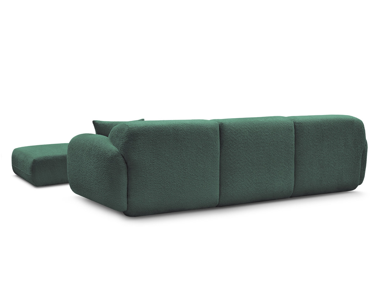 ANDA modulaire hoekbank met vaste zitting, bekleed met chenillestof en inclusief voetenbank.