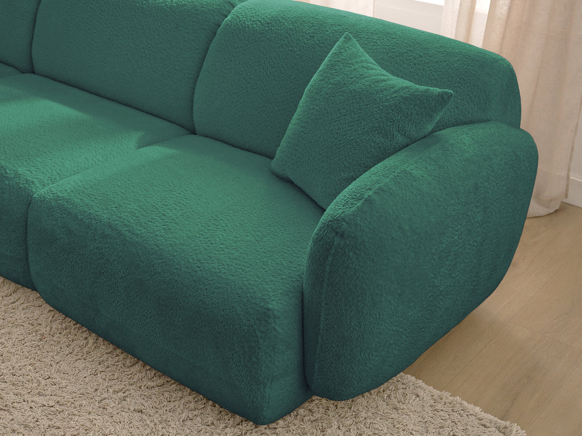 ANDA modulaire hoekbank met vaste zitting, bekleed met chenillestof en inclusief voetenbank.