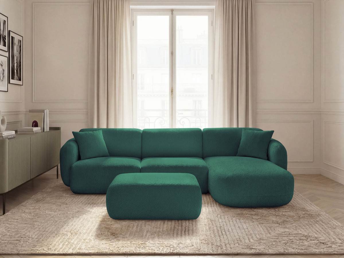 Canapé d'angle fixe modulable ANDA tissu chenille avec pouf