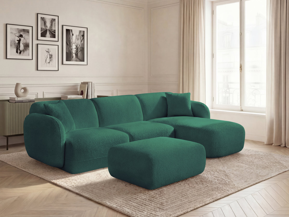 Canapé d'angle fixe modulable ANDA tissu chenille avec pouf