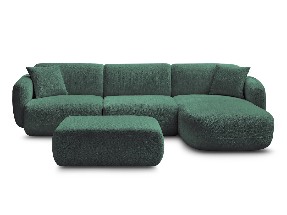 Canapé d'angle fixe modulable ANDA tissu chenille avec pouf