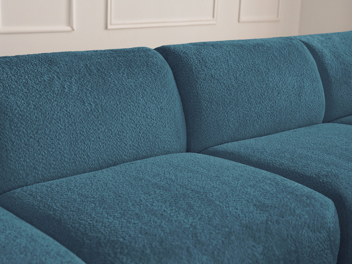 Canapé d'angle fixe modulable ANDA tissu chenille avec pouf