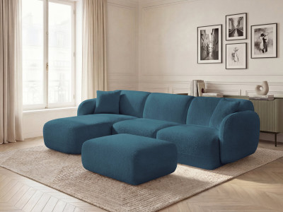 Canapé d'angle fixe modulable ANDA tissu chenille avec pouf