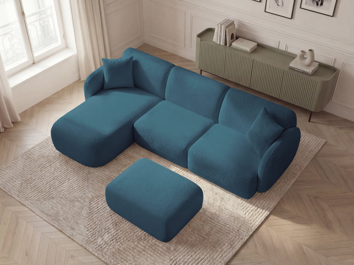 Canapé d'angle modulable ANDA chenille avec pouf bleu clair — vue 5