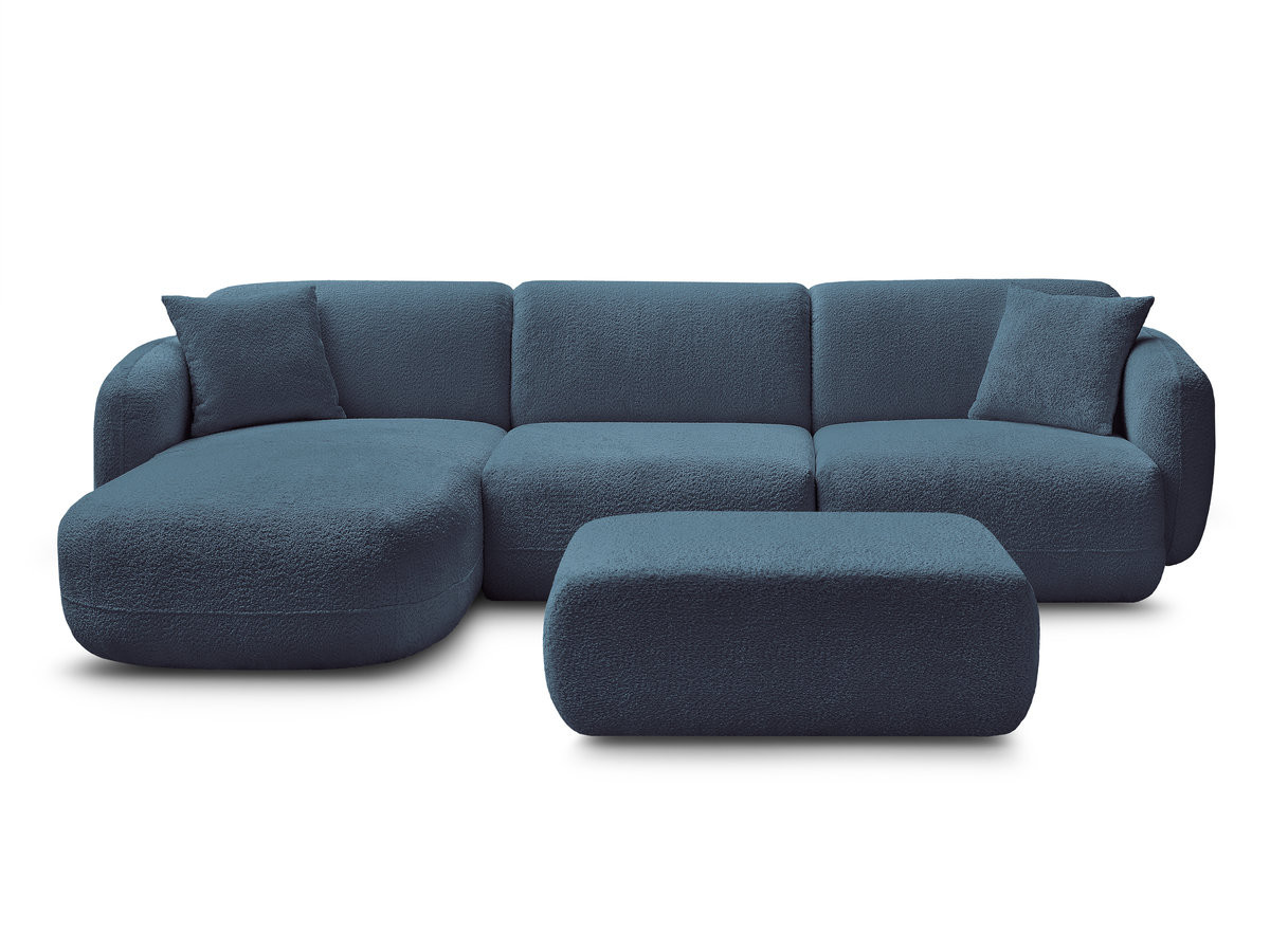 Canapé d'angle fixe modulable ANDA tissu chenille avec pouf