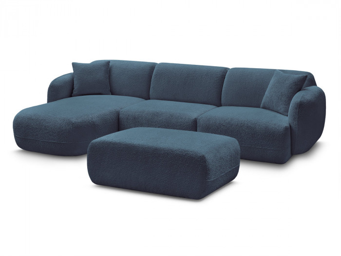 Canapé d'angle fixe modulable ANDA tissu chenille avec pouf