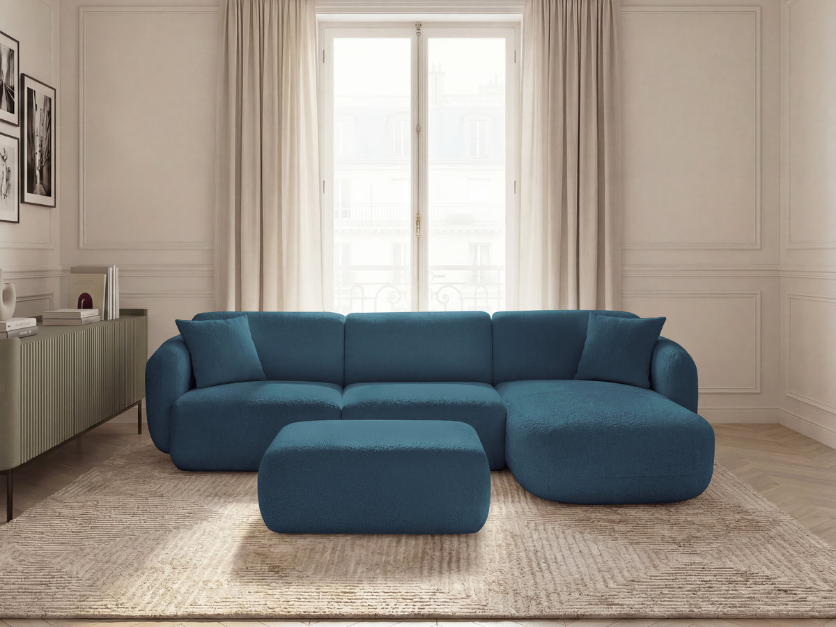 Canapé d'angle fixe modulable ANDA tissu chenille avec pouf