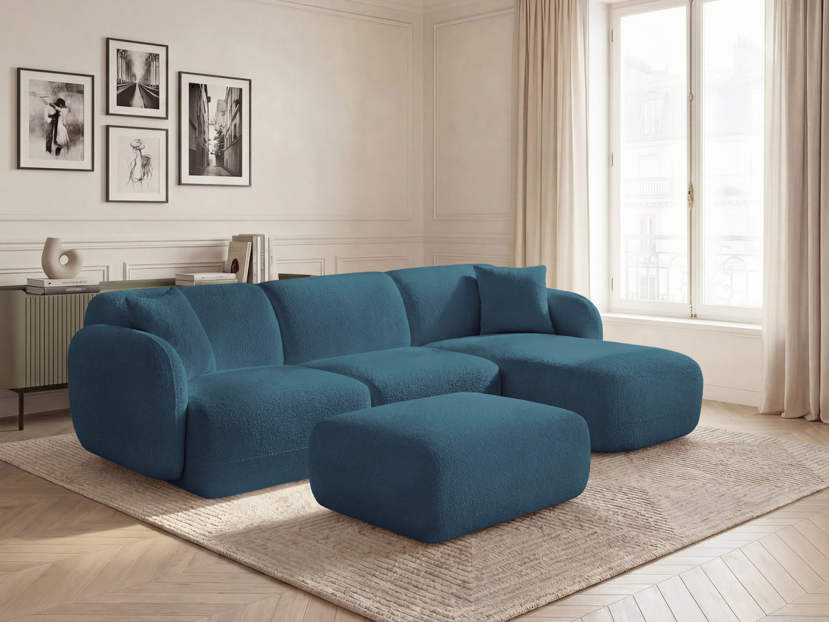 Canapé d'angle fixe modulable ANDA tissu chenille avec pouf