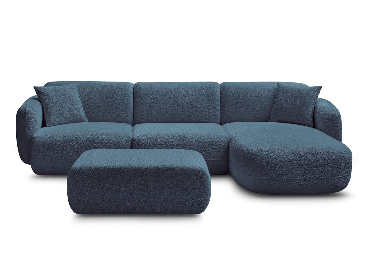Canapé d'angle fixe modulable ANDA tissu chenille avec pouf