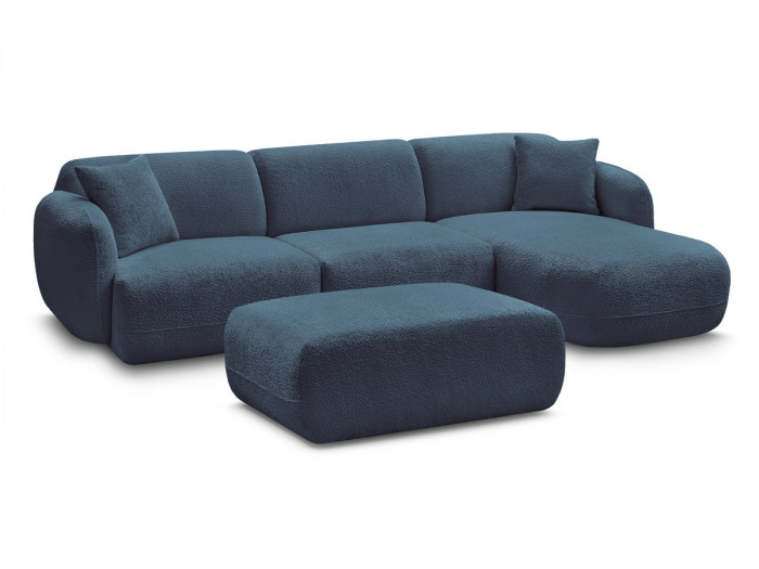 Canapé d'angle fixe modulable ANDA tissu chenille avec pouf
