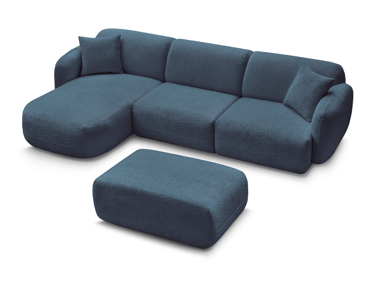 Canapé d'angle fixe modulable ANDA tissu chenille avec pouf
