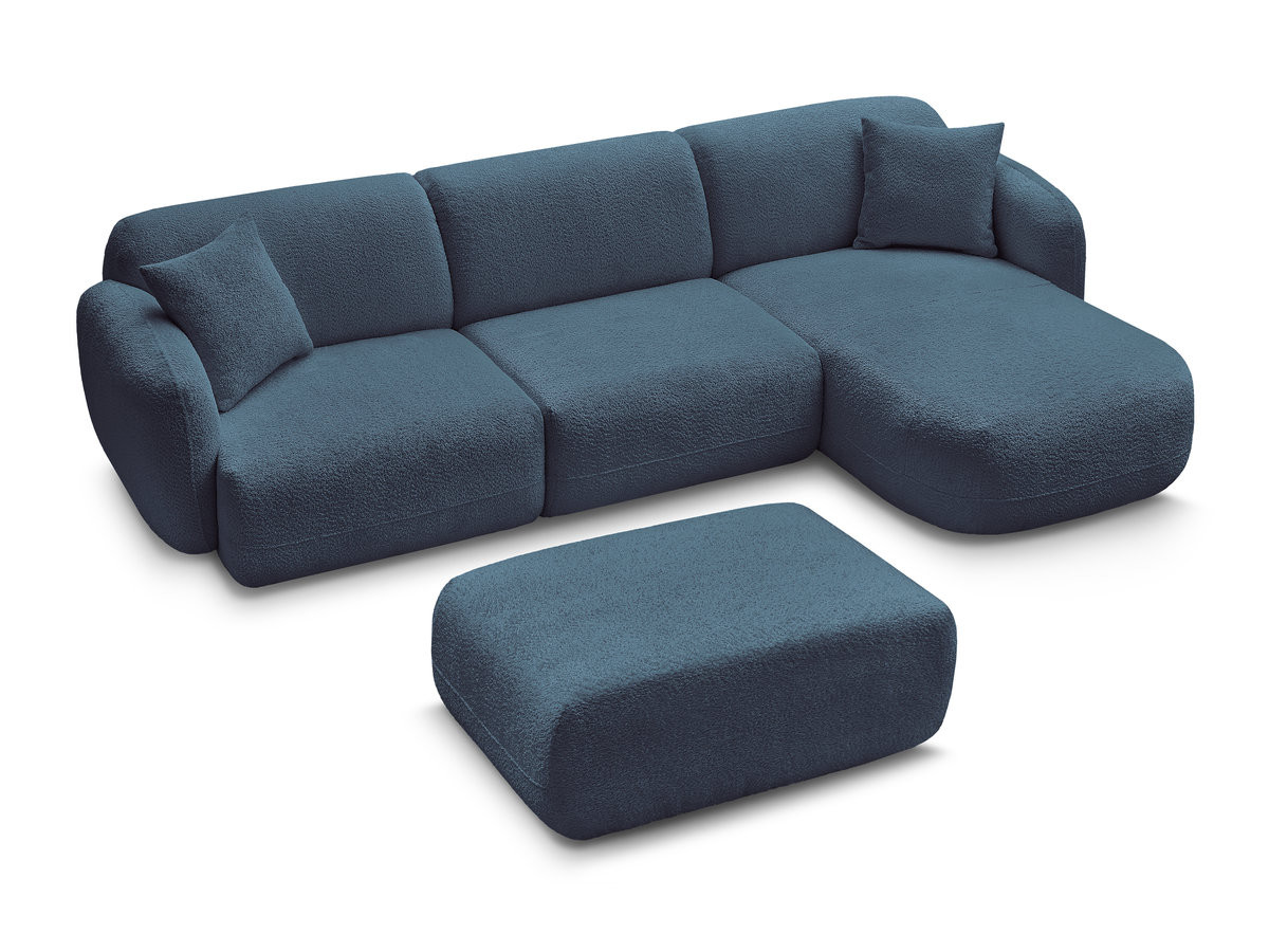 Canapé d'angle fixe modulable ANDA tissu chenille avec pouf