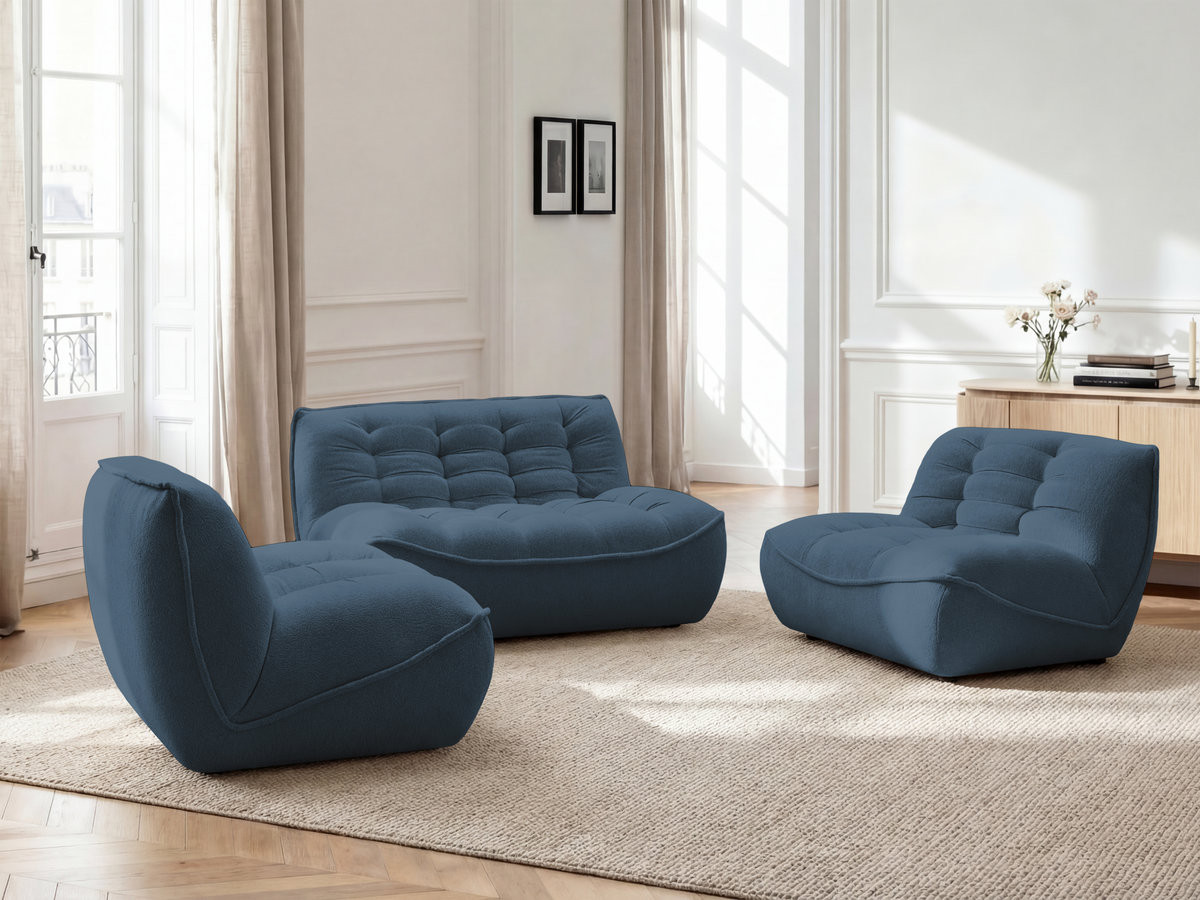 Canapé droit modulable SERENA chiné bleu