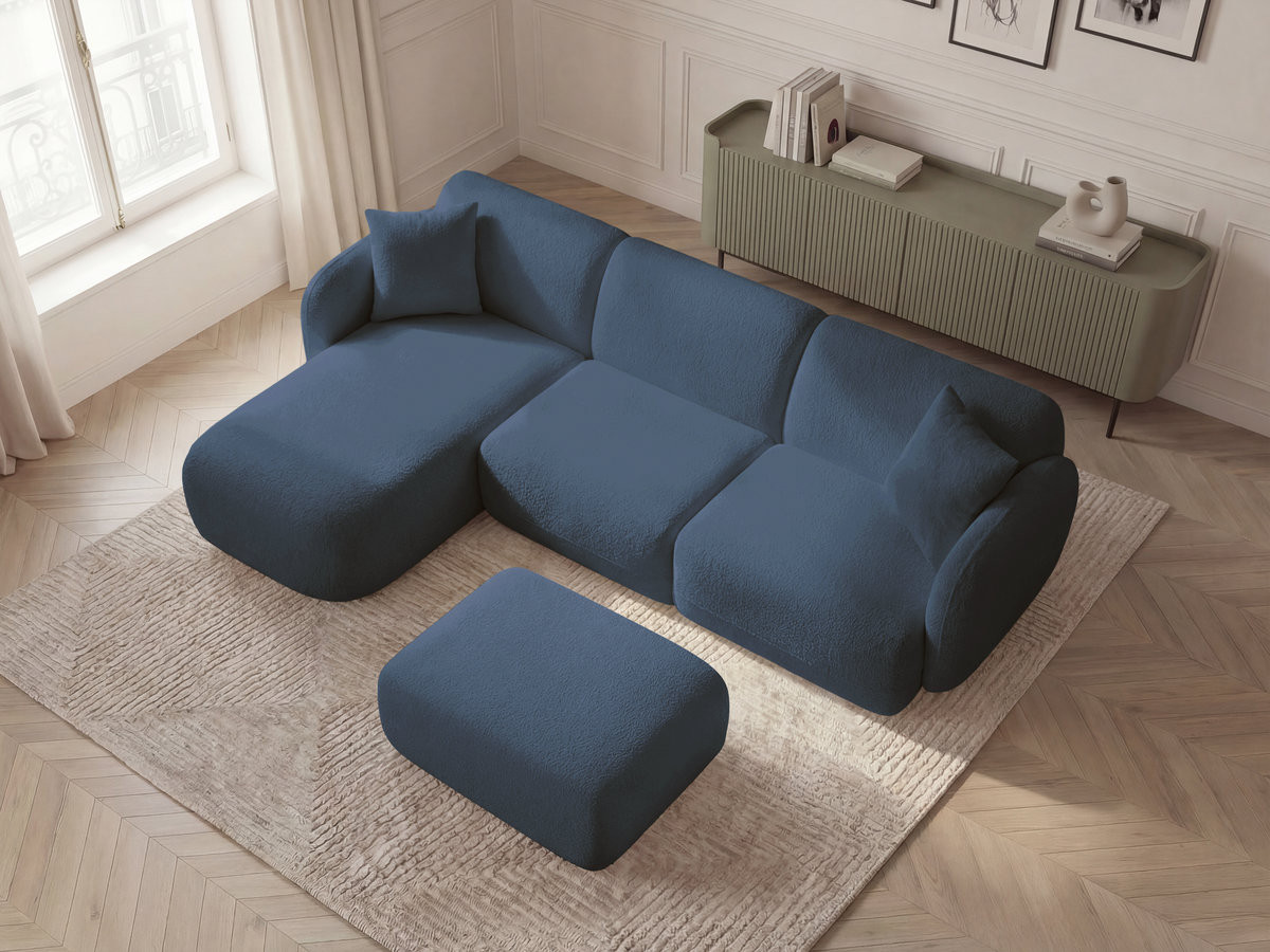 Canapé d'angle modulable ANDA chenille avec pouf bleu foncé — vue 5