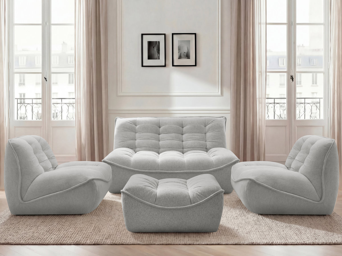 Canapé droit modulable SERENA chiné avec pouf gris clair — vue 5