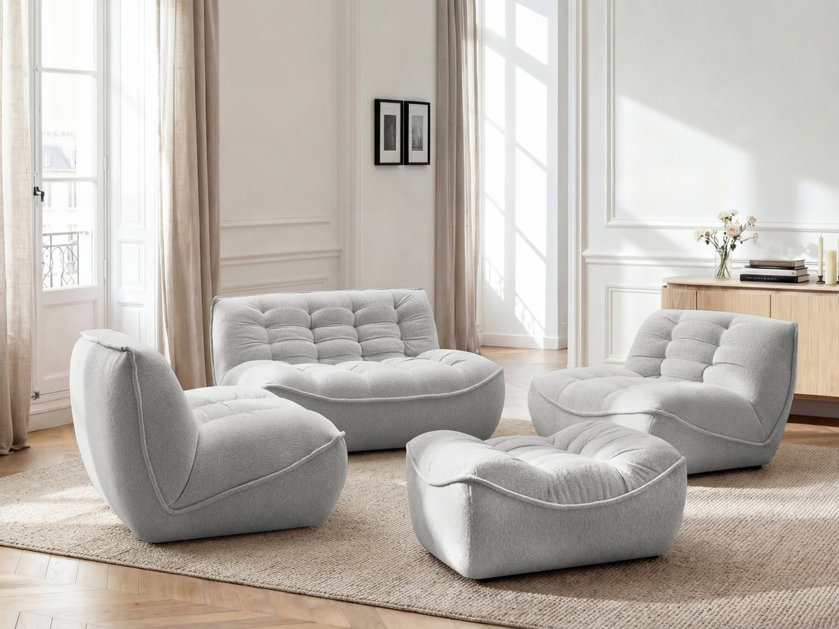 Modulaire vaste bank SERENA met twee 1-zits fauteuils en een 2-zits fauteuil in gemęleerde stof met voetenbank
