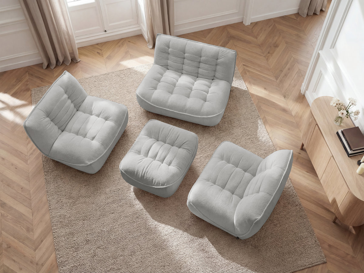 Canapé droit modulable SERENA chiné avec pouf gris clair — vue 6