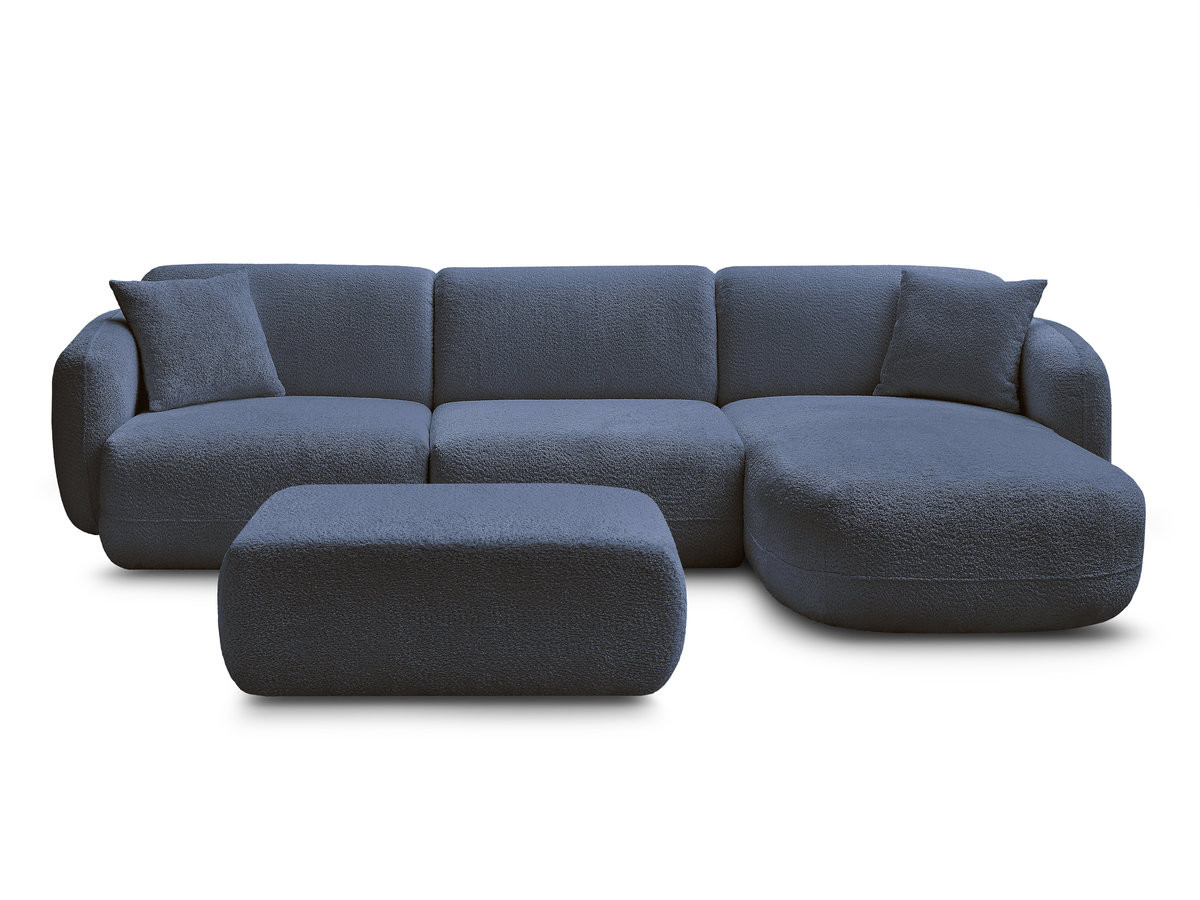 ANDA modulaire hoekbank met vaste zitting, bekleed met chenillestof en inclusief voetenbank.