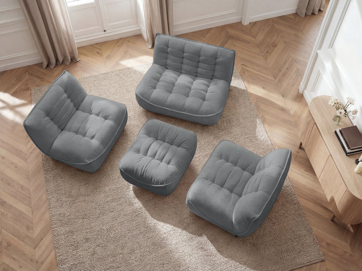 Modulaire vaste bank SERENA met twee 1-zits fauteuils en een 2-zits fauteuil in gemęleerde stof met voetenbank