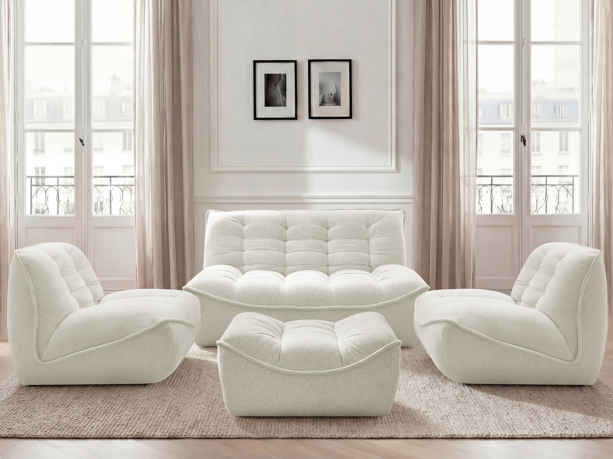 Canapé droit modulable SERENA chiné avec pouf blanc — vue 5