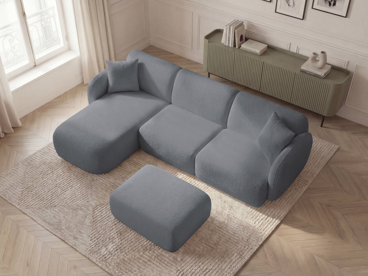 Canapé d'angle modulable ANDA chenille avec pouf gris — vue 5