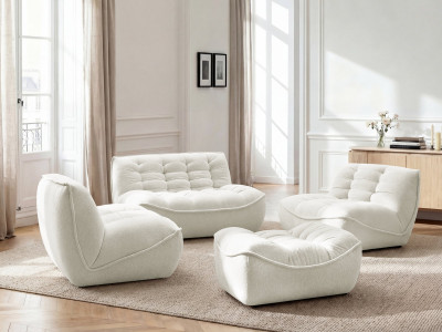 Canapé droit fixe modulable SERENA avec 2 chauffeuses 1 place et 1 chauffeuse 2 places tissu chiné avec pouf