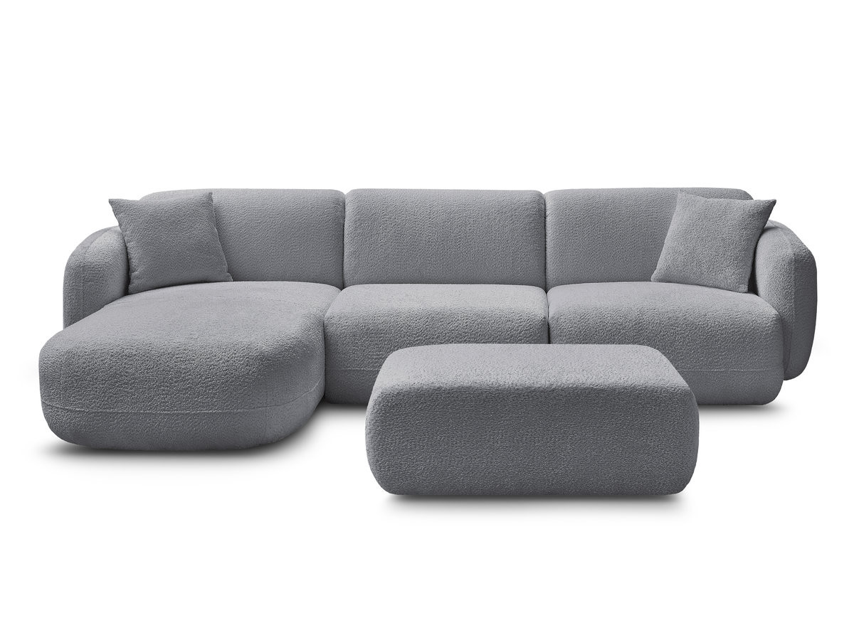 Canapé d'angle fixe modulable ANDA tissu chenille avec pouf