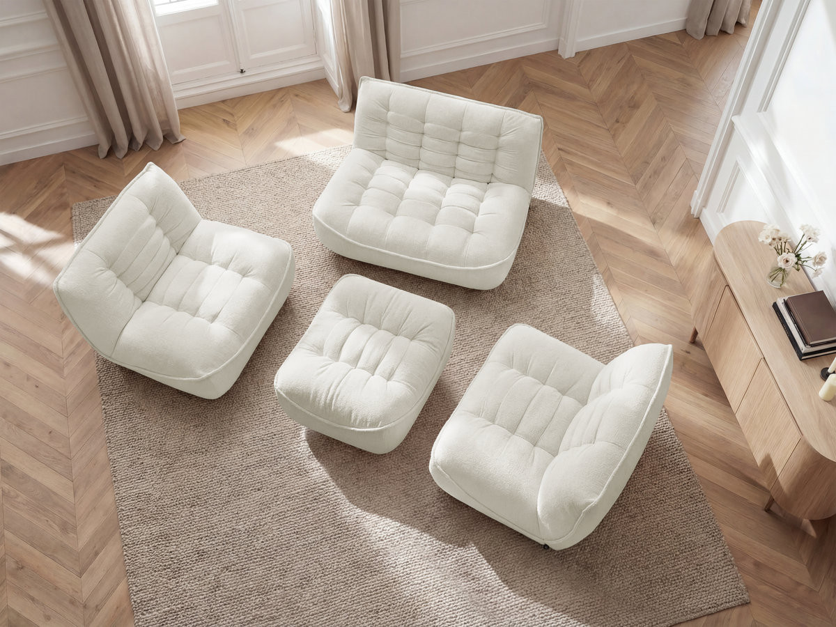 Canapé droit modulable SERENA chiné avec pouf blanc — vue 6