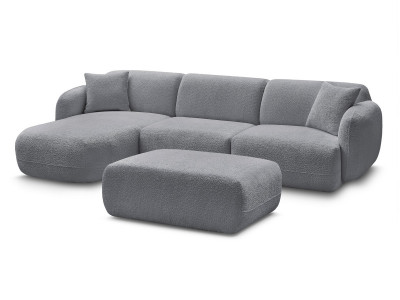 Canapé d'angle fixe modulable ANDA tissu chenille avec pouf