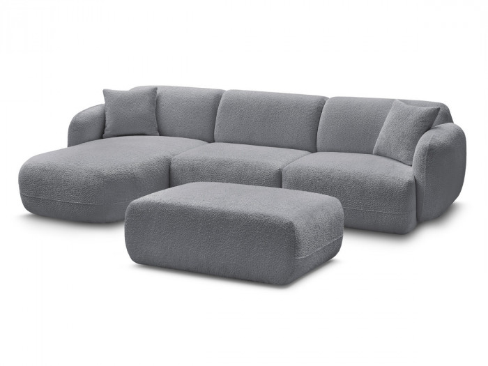 Canapé d'angle fixe modulable ANDA tissu chenille avec pouf